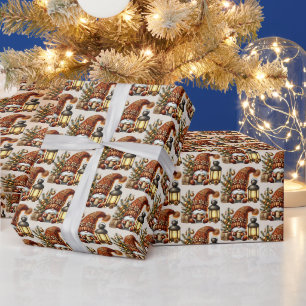 Papel De Presente Gnomos de Natal festivos de cacau com azulejos