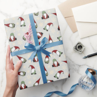 Papel De Presente Gnomos de Natal Vermelhos e Verdes