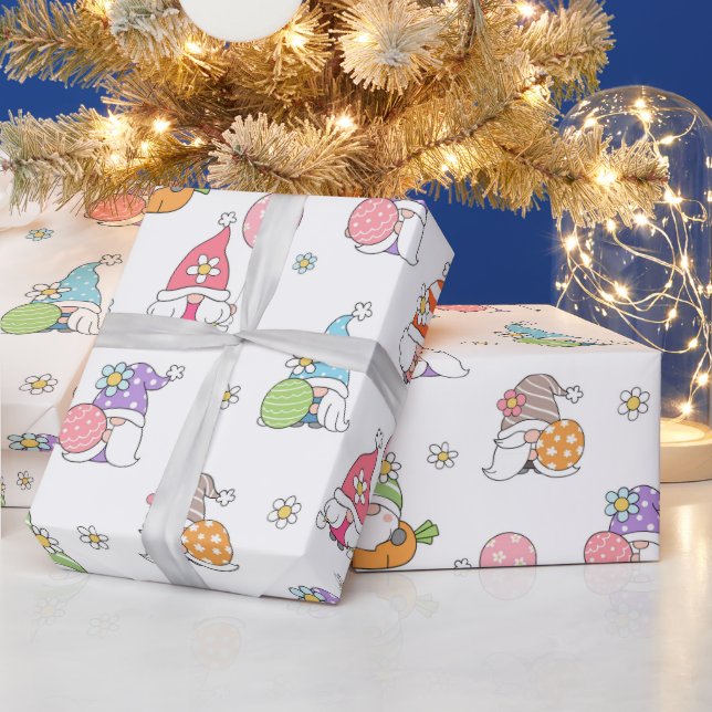 Papel De Presente Gnomos de Páscoa Bonita Flores Girly Spring Ovos (Feriados)