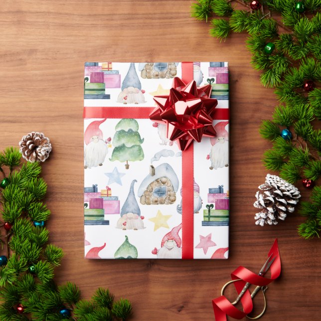 Papel De Presente Gnomos do natal da Watercolor (Presente de Natal)