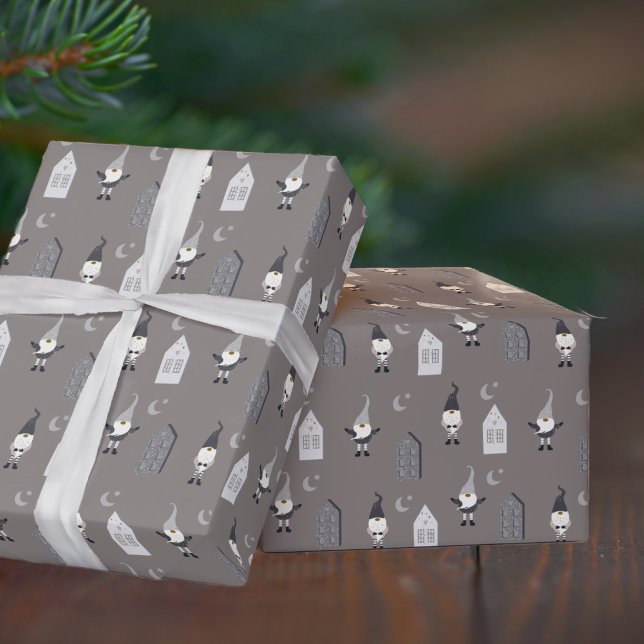 Papel De Presente Gnomos e Casas de Inverno Whimsical (Criador carregado)