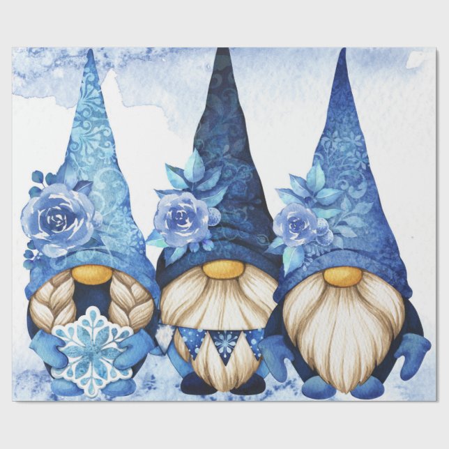 Papel De Presente Gnomos Escandinavos Invernos com Península Azul (Aberto)
