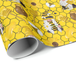 Papel De Presente Gnomos Girassóis Amarelos Abelhas Mel