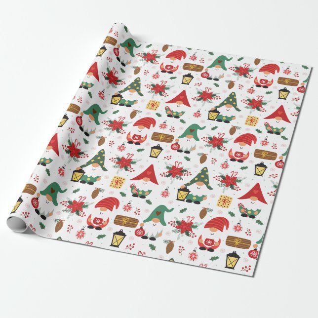 Papel De Presente Gnomos Vermelhos E Verdes Para O Natal (Desenrolado)