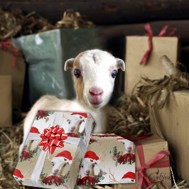 Papel De Presente Goat Christmas Adorable LaMancha Kid em Antlers W