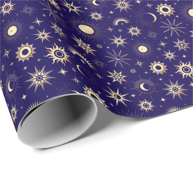Papel De Presente Gold and Blue Celestial (Ponta do rolo)
