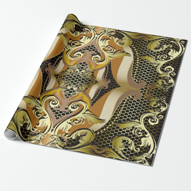 Papel De Presente Gold Baroque luxury 3d vintage seamless pattern. L (Desenrolado)