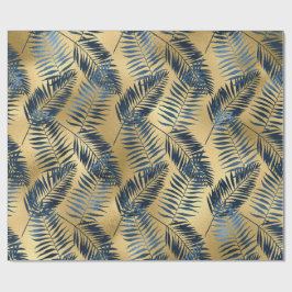 Papel De Presente Gold Blue Palm Leaf Wrapping Paper 