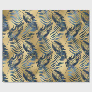 Papel De Presente Gold Blue Palm Leaf Wrapping Paper 