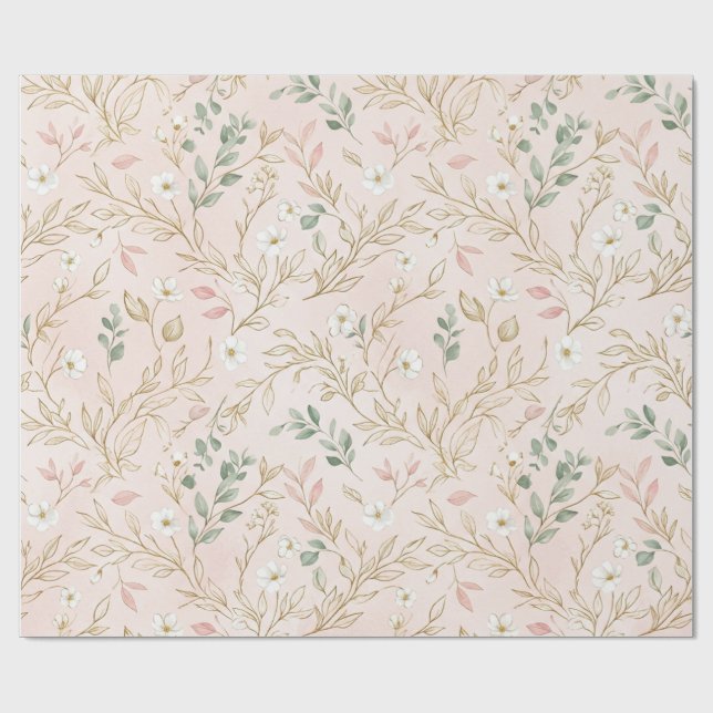 Papel De Presente Gold Blush Floral Wedding Wrap (Aberto)