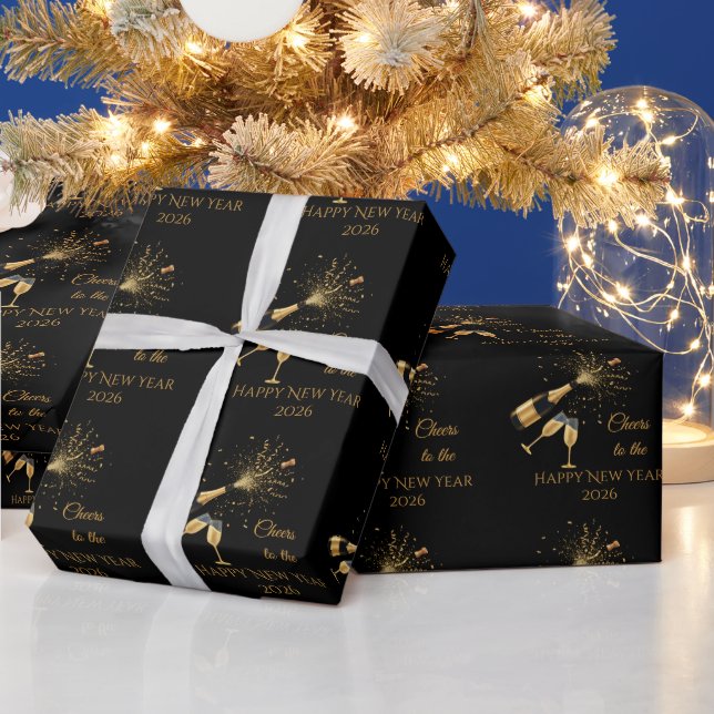 Papel De Presente  Gold Champagne Cheers New Year (Feriados)