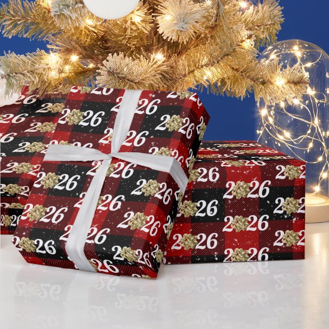 Papel De Presente Gold Christmas Bow On Plaid 2026 (Feriados)