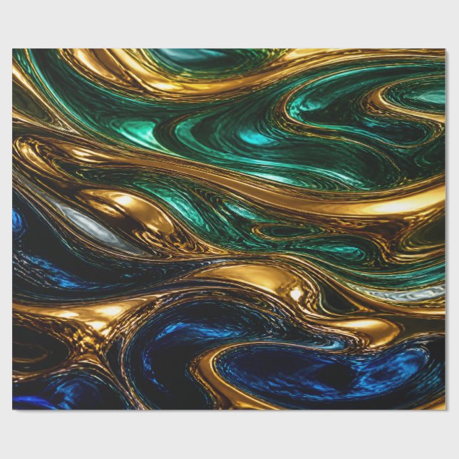 Papel De Presente Gold Emerald Sapphire Fluid Art (Aberto)