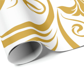 Papel De Presente gold floral & swirl designs on a white background 