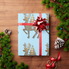 Papel De Presente Gold Foil Reindeer with a Christmas Tree
