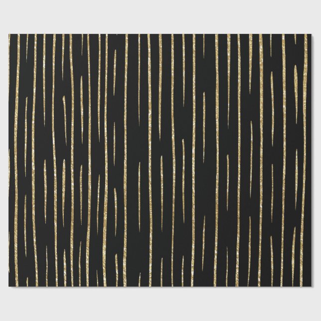 Papel De Presente Gold glitter and black stripes birthday  (Aberto)