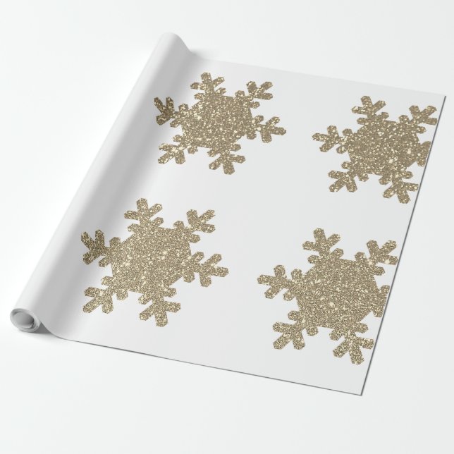 Papel De Presente Gold Glitter Snowflake Pattern White Christmas (Desenrolado)