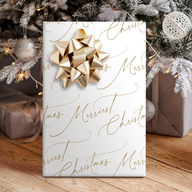 Papel De Presente Gold Minimalist Modern Script Merriest Christmas (Gold Minimalist Modern Script Merriest Christmas Wrapping Paper)
