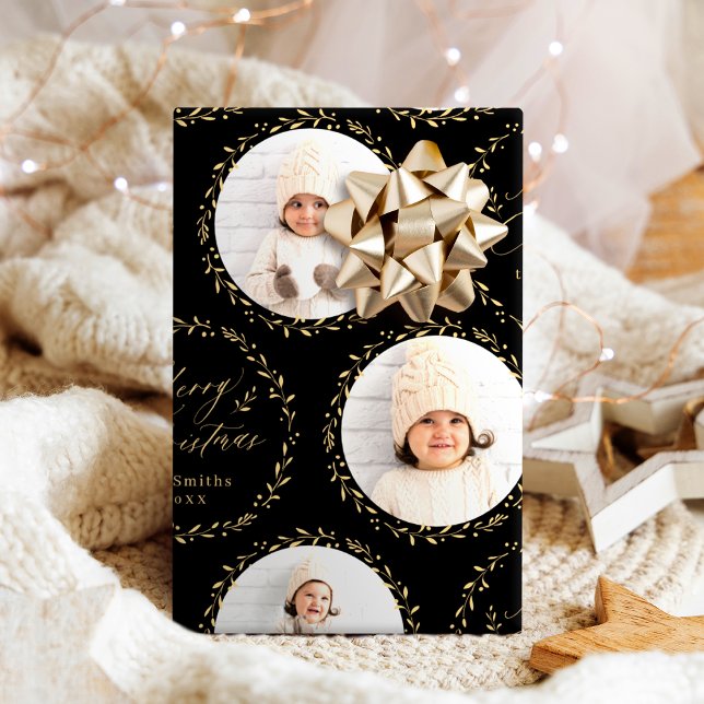Papel De Presente Gold Modern Script Merry Christmas Family 6 photo (Gold Modern Script Merry Christmas Family 6 photo Wrapping Paper)