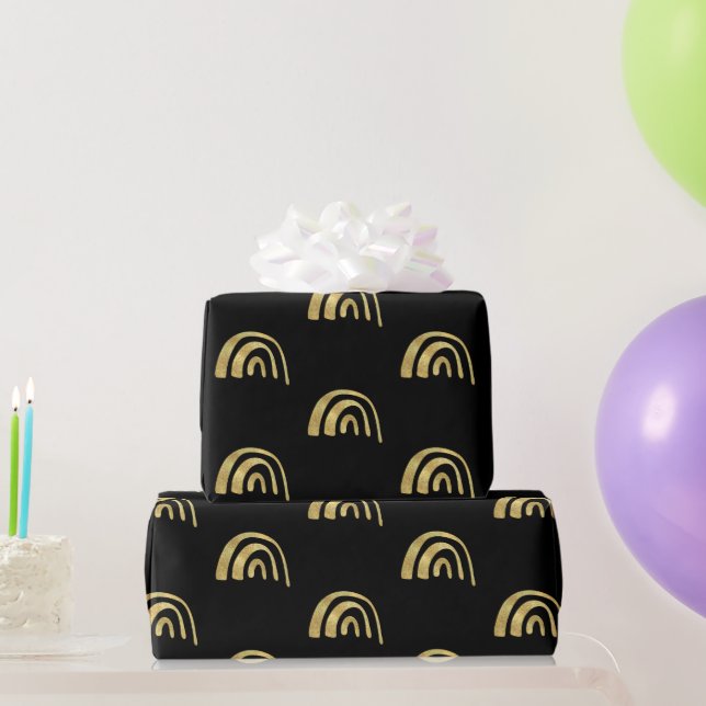 Papel De Presente Gold Rainbow and black  (Presentes para festas)