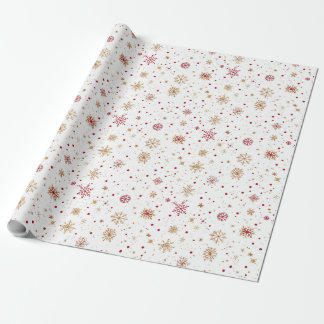 Papel De Presente Gold Red Snowflake Christmas Wrapping Paper