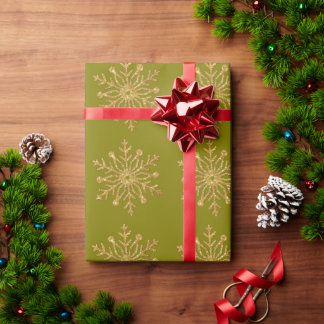 Papel De Presente Gold Snowflake Olive Wrapping Paper