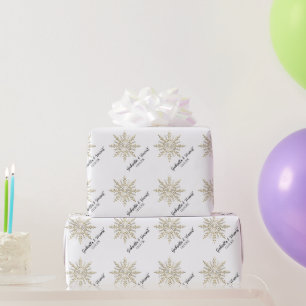 Papel De Presente Gold Snowflake on White Winter Wedding