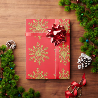 Papel De Presente Gold Snowflake Red Wrapping Paper