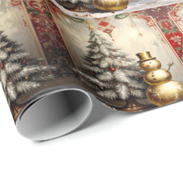 Papel De Presente Gold Snowman Christmas Tree Holiday