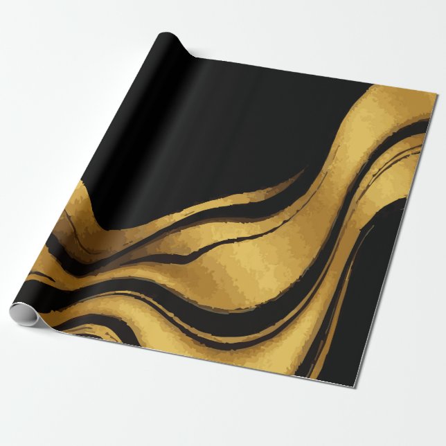 Papel De Presente Gold Swirl on Black Pattern – Elegant Luxury Gift  (Desenrolado)