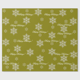 Papel De Presente Gold Wrapping Paper Happy Holidays Snowflakes
