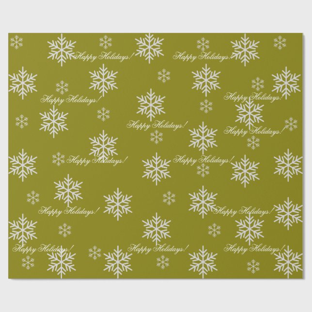 Papel De Presente Gold Wrapping Paper Happy Holidays Snowflakes (Aberto)