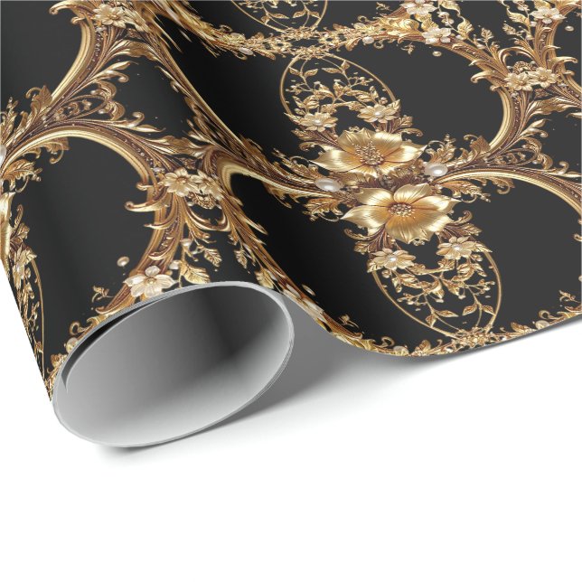 Papel De Presente Golden Floral Wrapping Paper (Ponta do rolo)
