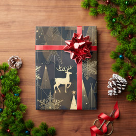 Papel De Presente Golden Noir Christmas Forest