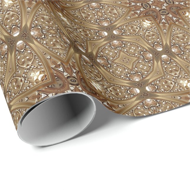 Papel De Presente Golden Ornate Wrapping Paper (Ponta do rolo)