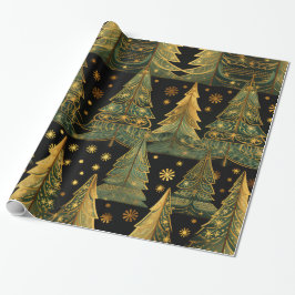 Papel De Presente Golden Pines on Midnight Wrapping Paper
