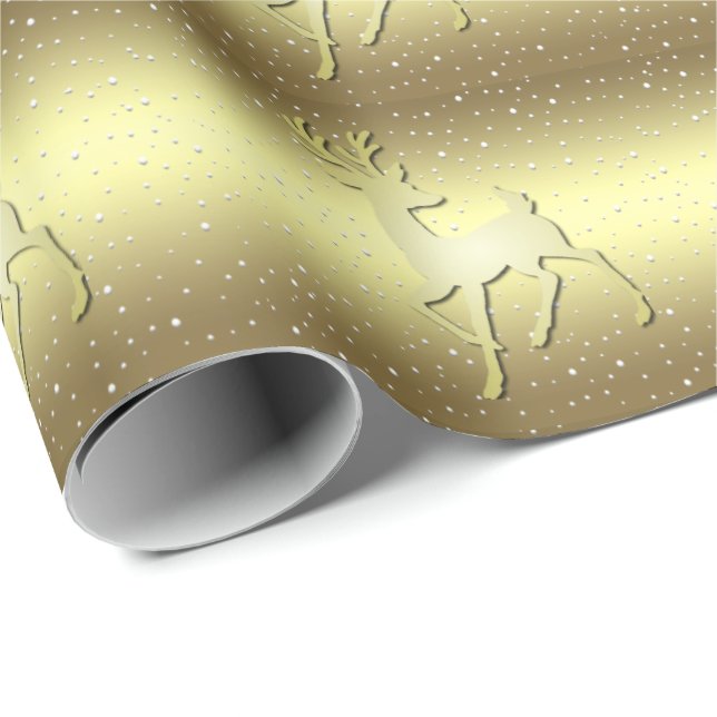 Papel De Presente Golden Reindeer Snowy Holiday Wrapping Paper (Ponta do rolo)