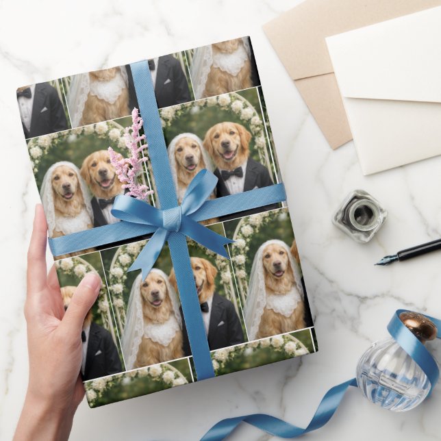 Papel De Presente Golden Retriever Bride and Groom Portrait (Presentear)