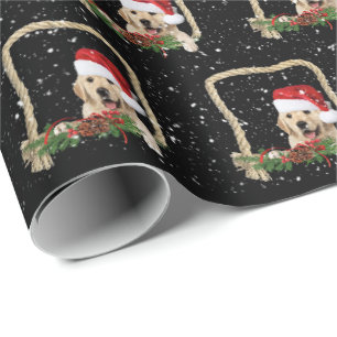 Papel De Presente Golden Retriever de Natal em moldura de corda