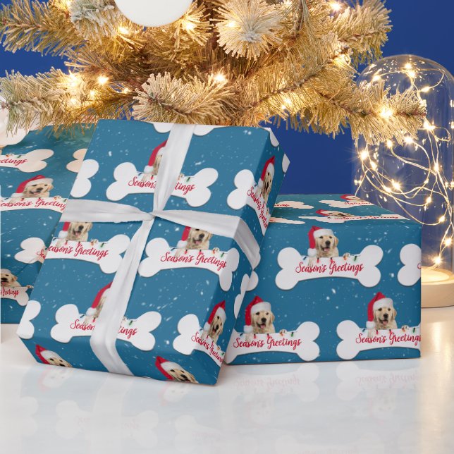 Papel De Presente Golden Retriever de Natal em Osso de Cachorro (Feriados)
