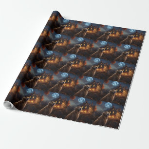 Papel De Presente Golden Retriever Dia das Bruxas Assustador