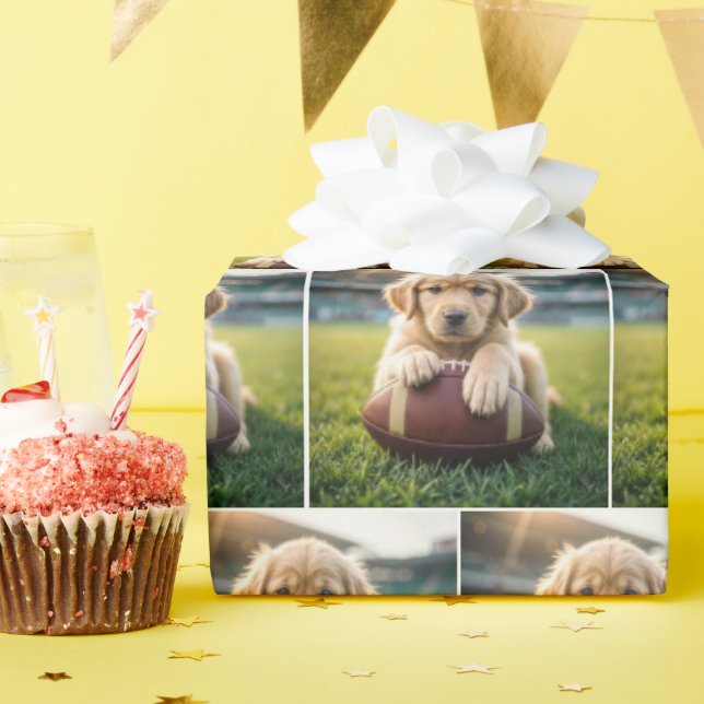 Papel De Presente Golden Retriever Em Um Futebol  (Festa de aniversário)