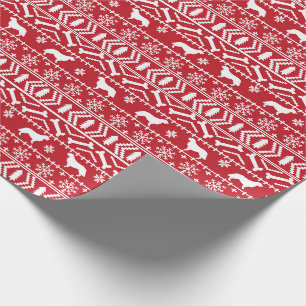 Papel De Presente Golden Retriever Fair Isle Natal Vermelho e Branco