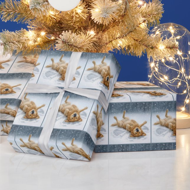 Papel De Presente Golden Retriever Making a Snow Angel (Feriados)