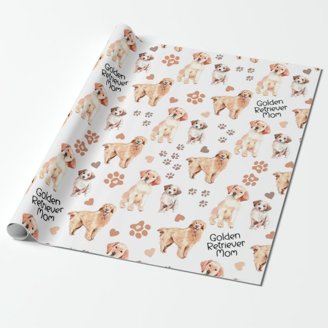 Papel De Presente Golden Retriever Mom Pattern (Desenrolado)