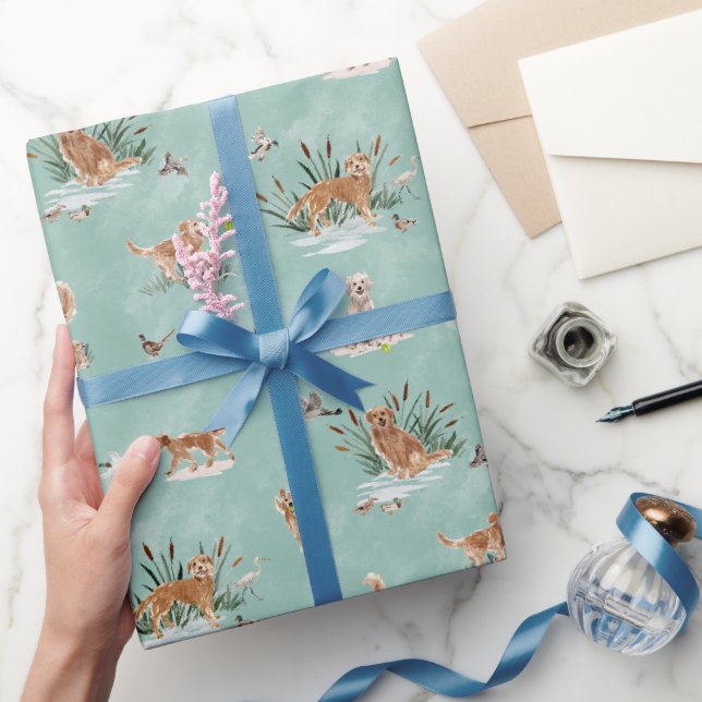 Papel De Presente GOLDEN RETRIEVER TOILE Aqua (Presentear)