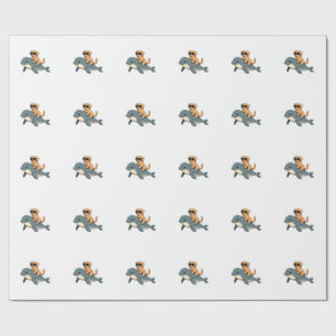 Papel De Presente Golden Retriever Vintage Montado em Baleia Beluga 