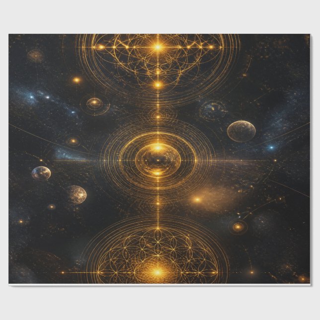 Papel De Presente Golden Sacred Geometry Space (Aberto)