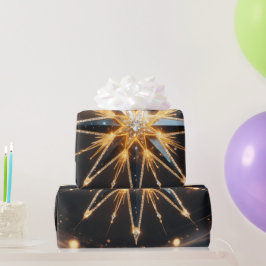 Papel De Presente Golden Starburst Glow Holiday Gift Wrap