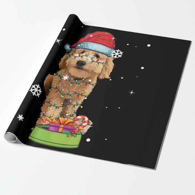 Papel De Presente Goldendoodle Papais noeis de Natal Engraçados Cach (Desenrolado)